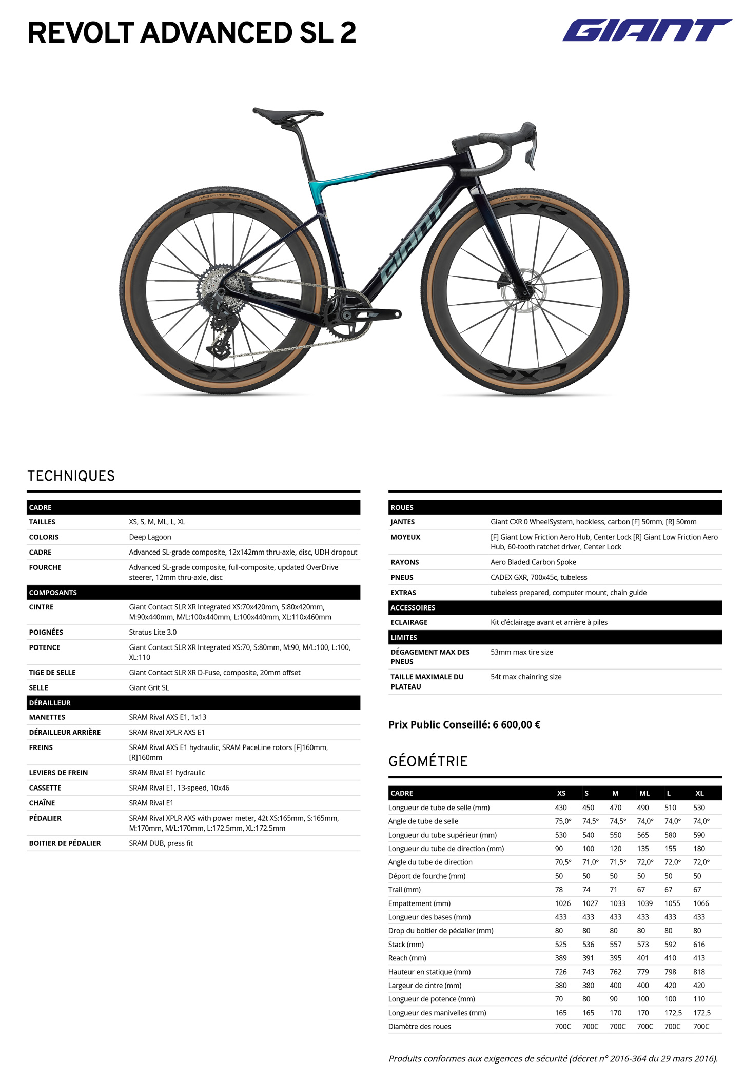 Fiche technique du velo Revolt Advanced SL 2 année 2027